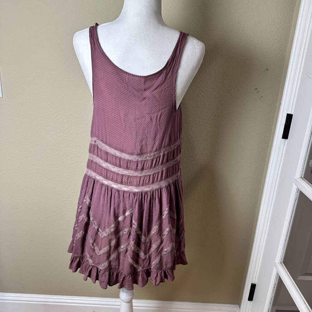 FREE PEOPLE Voile Lace Trapeze Sip Dress Mauve Polka Dot Size Small - Picture 7 of 15